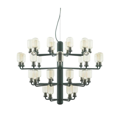 Lampa XXL Design o średnicy 85 cm w kolorze złotym i zielonym z obszernym owalnym designem oraz masywnymi elementami marmuru.