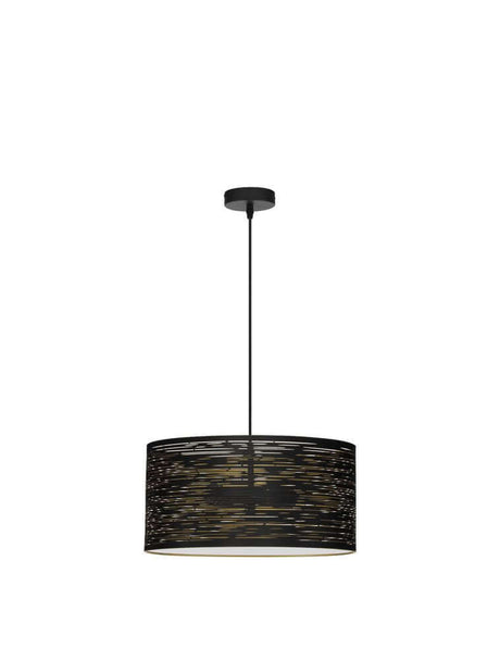 Zane Pendelleuchte Schwarz, Gold, moderne Hängeleuchte mit schwarzem Schirm und goldener Innenoptik