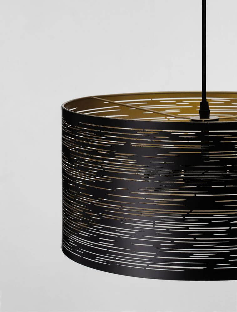 Zane Pendelleuchte Schwarz, Gold mit modernem Design und goldenem Innenschirm, ideal für stilvolle Räume.