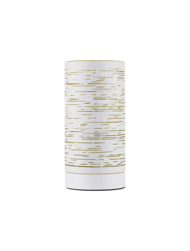 Zane Tischleuchte E14 Ø 10cm mit mattweißem Design und goldenen Akzenten, perfekt für stilvolle Innenräume.