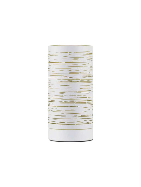 Zane bordlampe E14 Ø 10 cm med matt hvitt design og gyldne detaljer, perfekt for stilfulle interiører.
