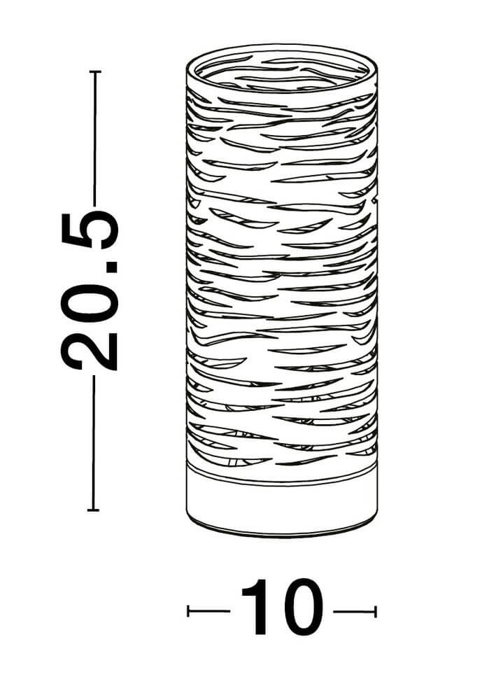 Technische Zeichnung der Zane Tischleuchte E14 Ø 10cm mit Maßen 20.5 cm Höhe und 10 cm Durchmesser.