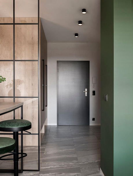 Ziaza LED ceiling light Ø 10cm 3000K in a modern entrance area with a green accent.