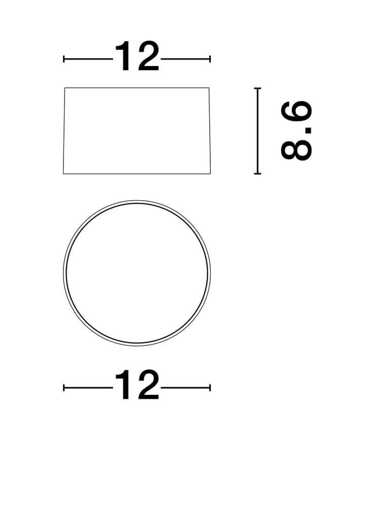 Ziaza LED Deckenleuchte Ø 12cm 3000K – technische Zeichnung mit Abmessungen 12 cm Durchmesser, 8,6 cm Höhe