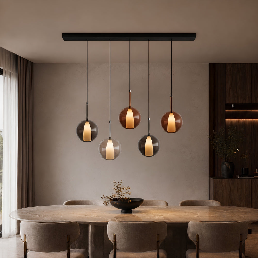 s.luce Belluna eettafel hanglamp 5-vlam 160cm kap