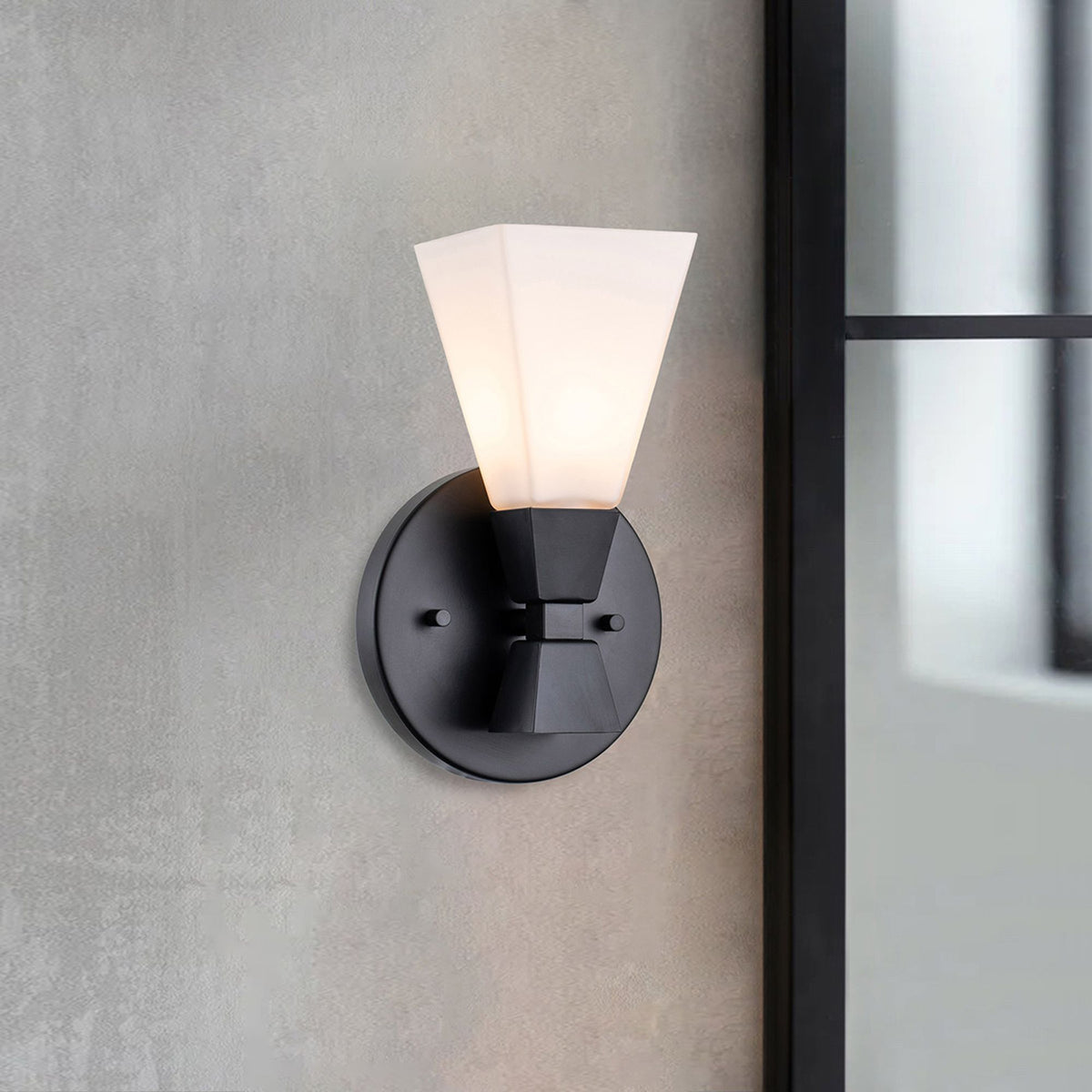 Bowtie bathroom wall light, 1-light, with opal glass IP44 black (1)