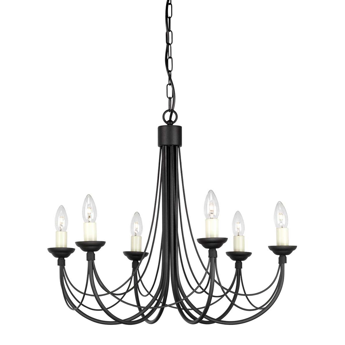 Kronljus Carisbrooke 6-ljus höjdjusterbar svart 61 cm (2)
