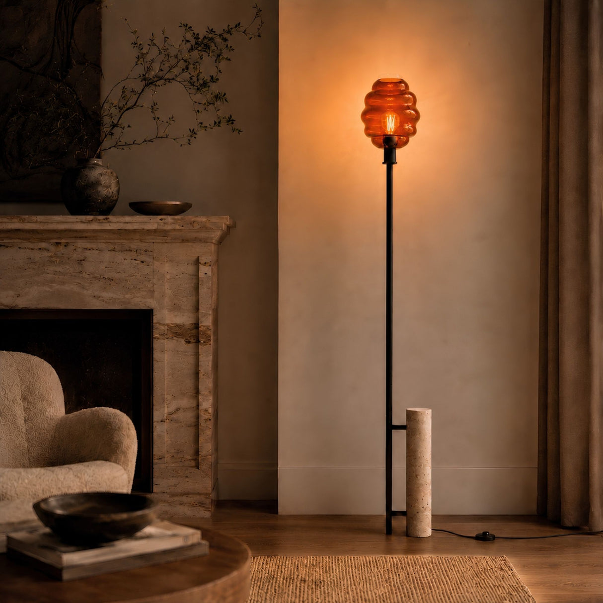 s.luce Echos Stehlampe Travertin-Stein 180cm Schwarz