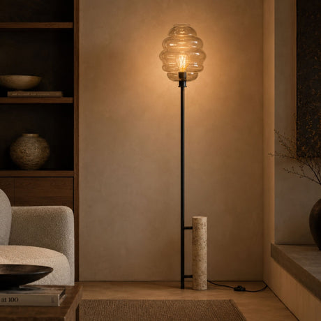 s.luce Echos Stehlampe Travertin-Stein 180cm Schwarz