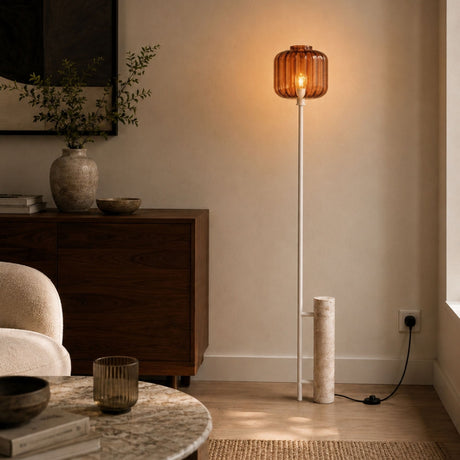 s.luce Velo Stehlampe Travertin-Stein 180cm Weiß