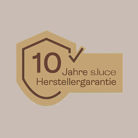 10 Jahre s.luce Herstellergarantie, Qualitätssiegel für langanhaltende Zufriedenheit mit Beleuchtung.