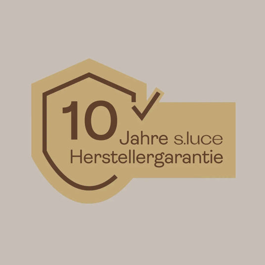 10 Jahre s.luce Herstellergarantie, Qualitätssiegel für langanhaltende Zufriedenheit mit Beleuchtung.