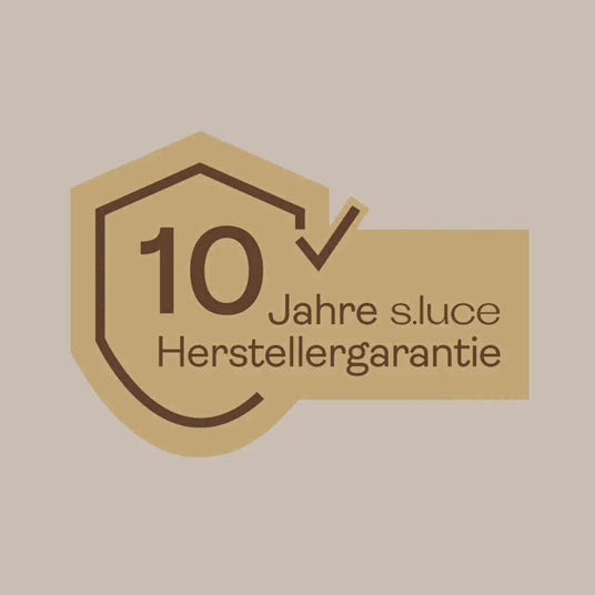 10 Jahre s.luce Herstellergarantie, Qualitätssiegel für langanhaltende Zufriedenheit mit Beleuchtung.