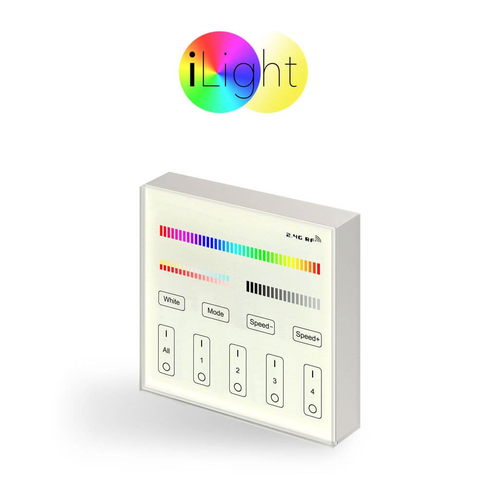 Funk Touchpanel zur Steuerung von Beleuchtung mit verschiedenen Modi und Farbintensitäten.