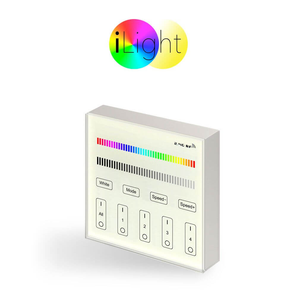 Modernes Touch-Panel für iLight RGBW Produkte mit Farbsteuerung und Dimmer.