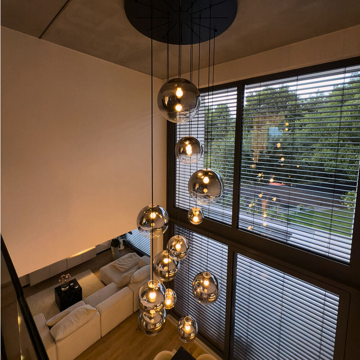 s.luce Orb glass globe gallery light 500cm sospensione nera