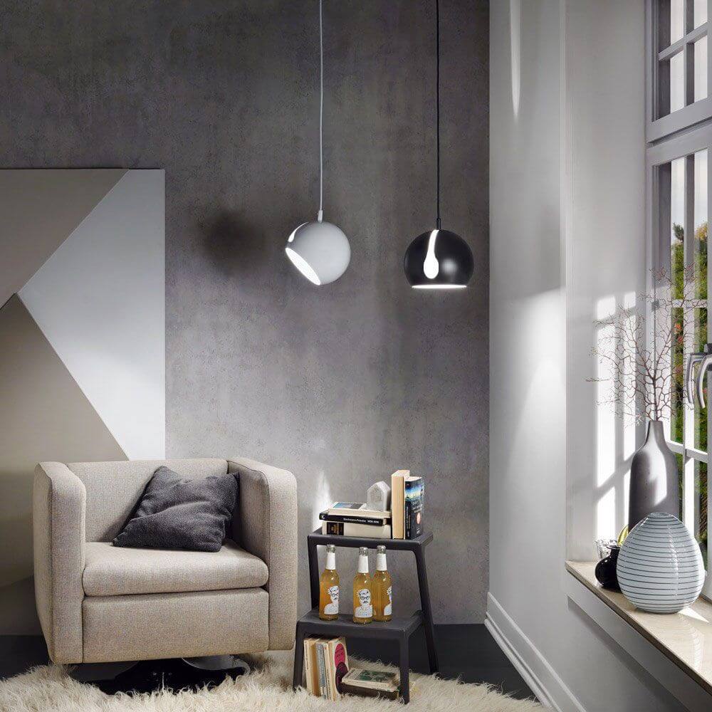 s.luce Ball Galerieleuchte mit drehbarem tauschbaren Schirm 5m Abhängung in modernem Wohnraum