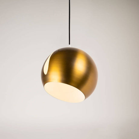 s.luce Bal metalen hanglamp met draaibare verwisselbare kap in gouden uitvoering.