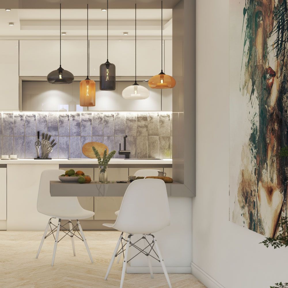 Moderne s.luce Cruet Hängeleuchte in einer stilvollen Küche mit minimalistischen Möbeln.