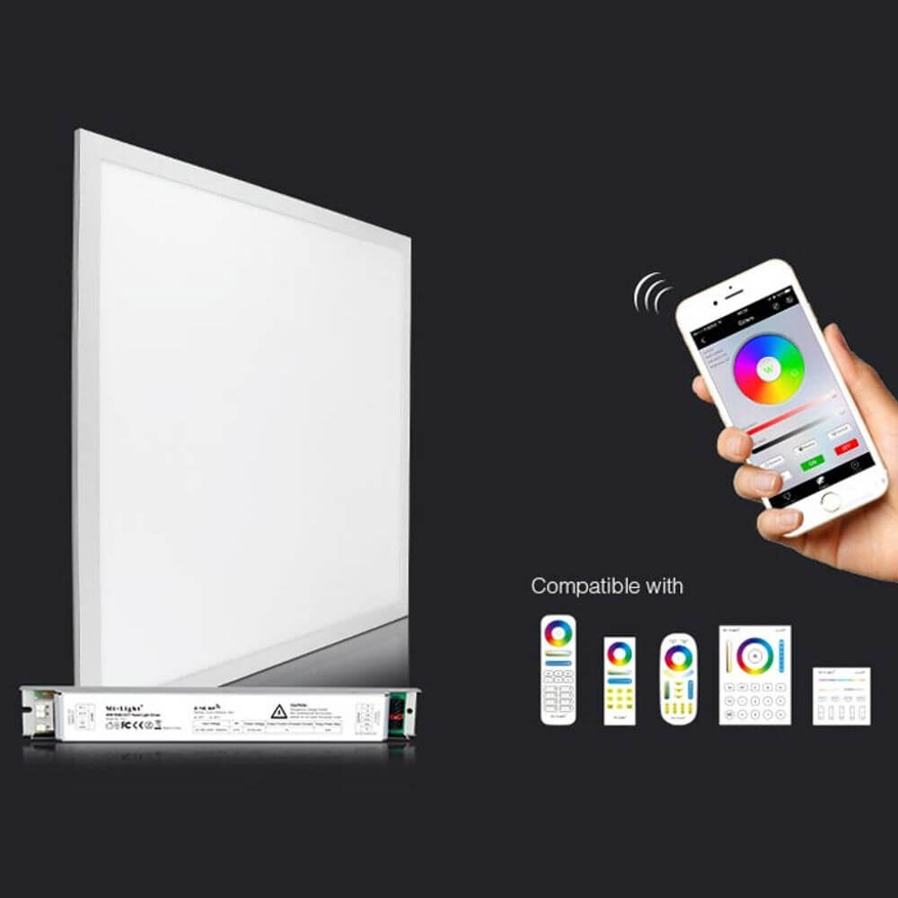 LED-Einlegepanel 59,5x59,5cm mit Smartphone-Steuerung für RGB und CCT Beleuchtung.