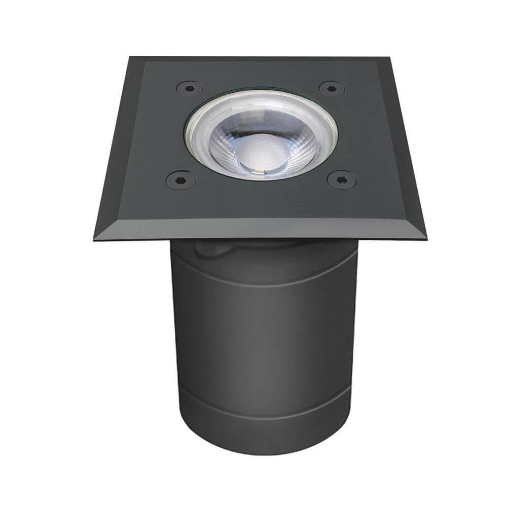 Level Anthrazit Bodeneinbaustrahler eckig IP54 mit Edelstahlblende und gehärtetem Glas