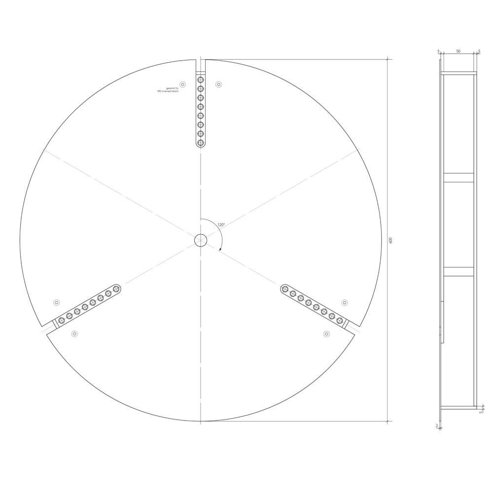 Technische Zeichnung des Baldachins Ø 60cm für zentrische Aufhängung von s.luce Made Pendelleuchten.