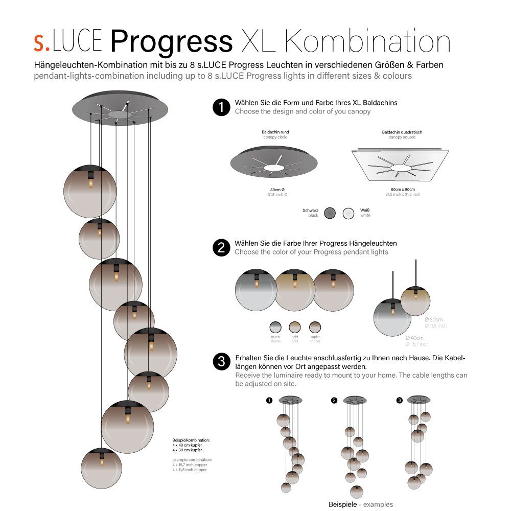 s.luce Progress XL 8-light gallery light with modular canopy