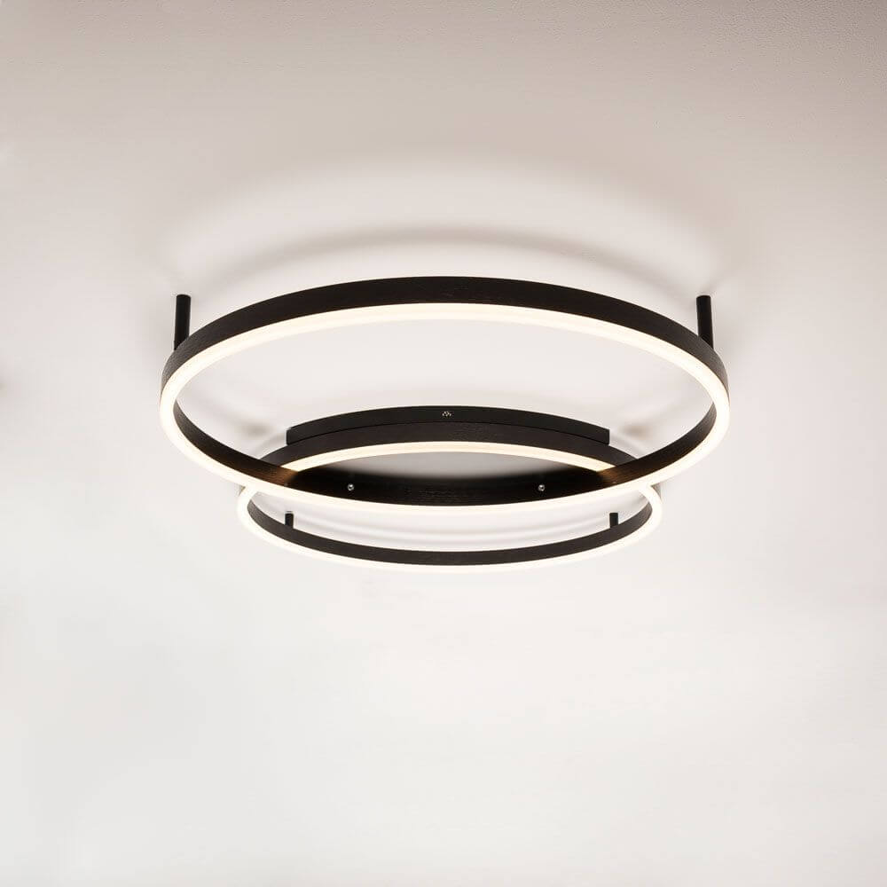 s.luce Ring LED Deckenleuchte in Schwarz, minimalistisches Design mit zwei Ringen, moderne LED-Technik.