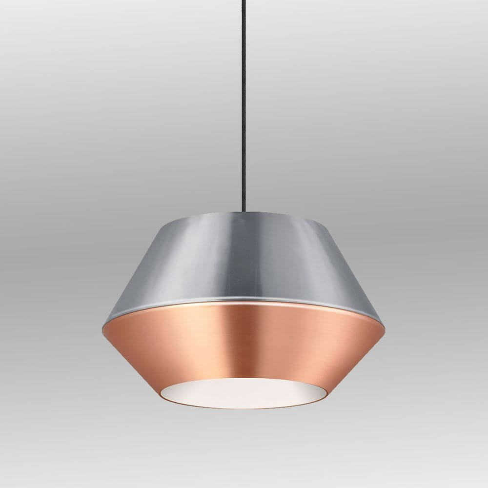s.luce SkaDa LED Pendellampe Metallschirm in modernem Design mit Aluminium- und Kupferelementen.