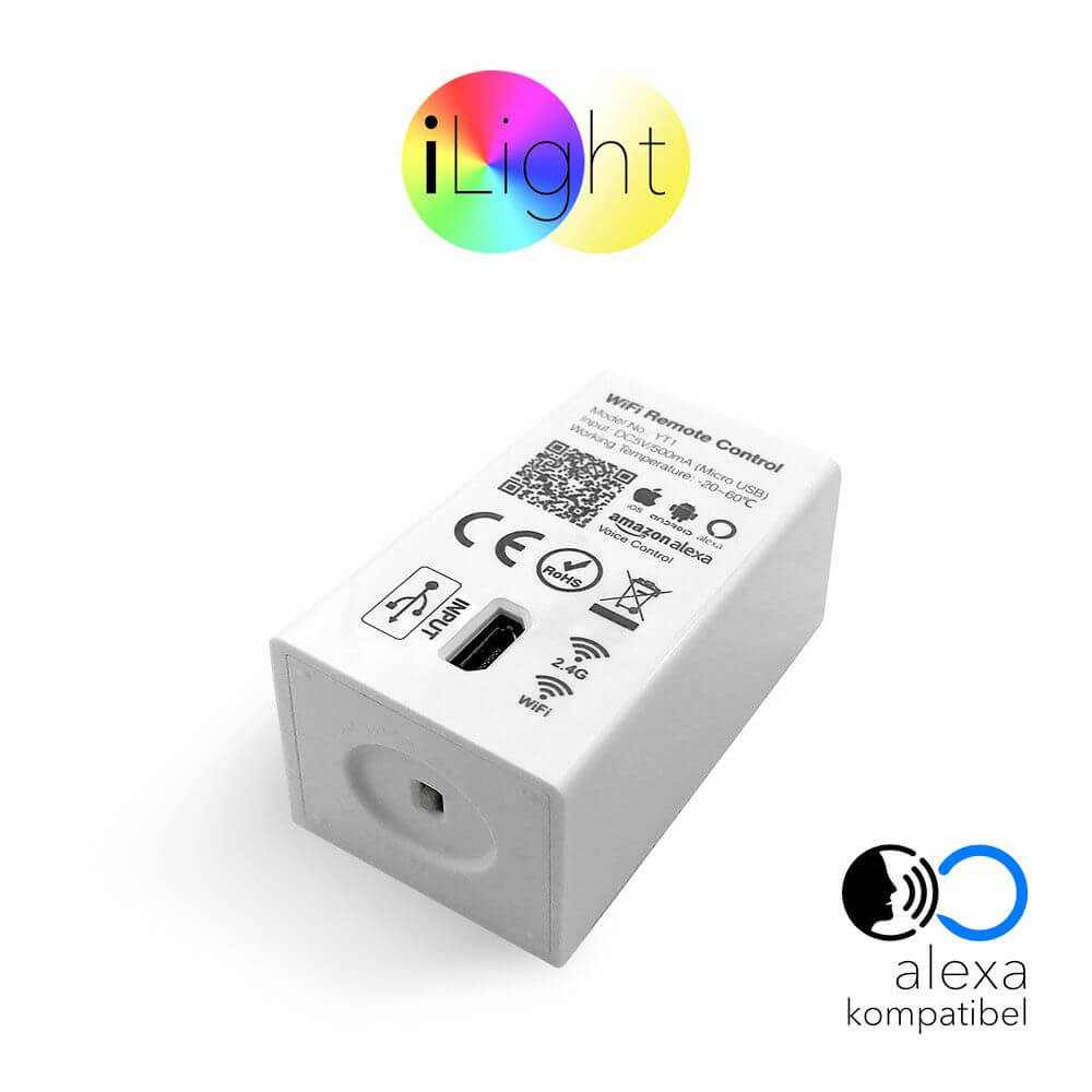 iLight LED WiFi-Box für intelligente Lichtsteuerung, Alexa kompatibel, ideal für Smartphone und Tablet.