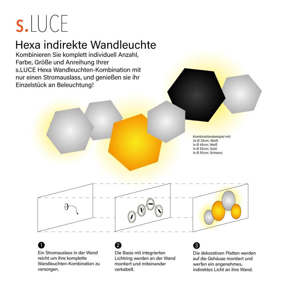 s.luce Hive indirekte LED Wandleuchte - flexible Kombination aus Formen und Farben für moderne Beleuchtung.
