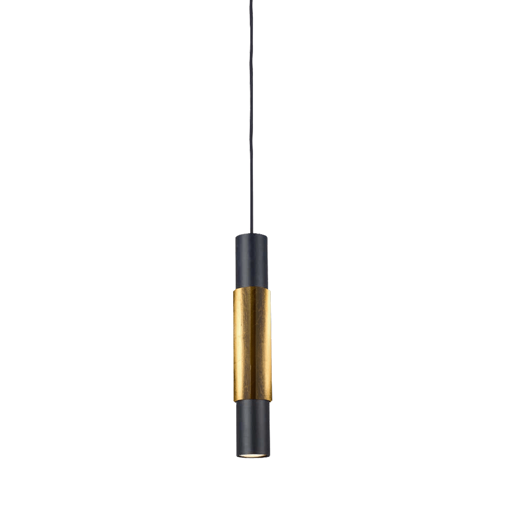 s.luce Hängelampe Crutch in modernem Design mit schwarzem und goldenem Deko-Zylinder, ideal für Esstisch oder Ladengeschäft.