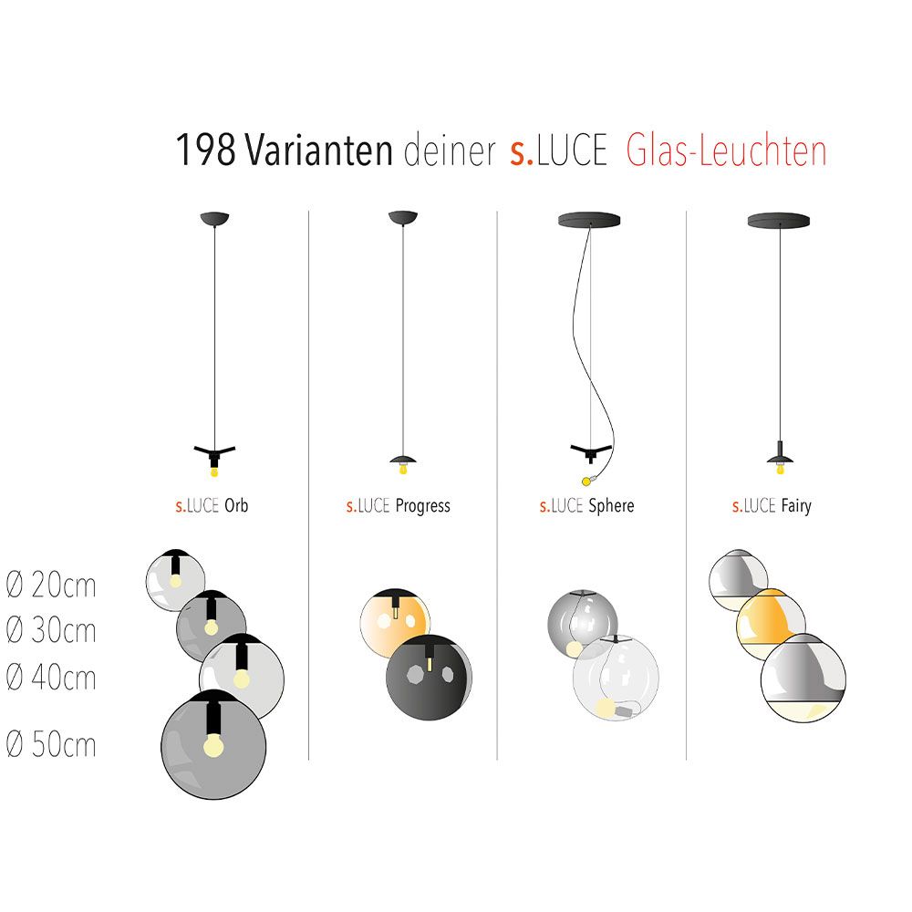 s.luce Sphere Lampe de galerie Boule en verre 5m de suspension