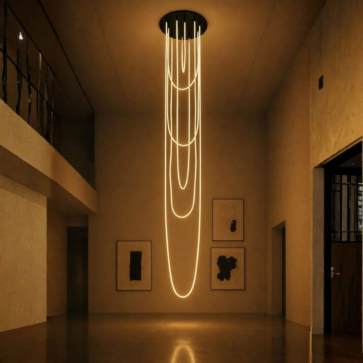 s.luce Arion organische LED Galerieleuchte XXL Licht-Schlauch Warmweiß in einem modernen Raum.