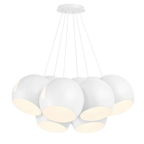 s.luce Ball Cluster Mehrfach-Pendelleuchte 7-flammig 7x30cm in modernem Design mit großen weißen Kugeln.