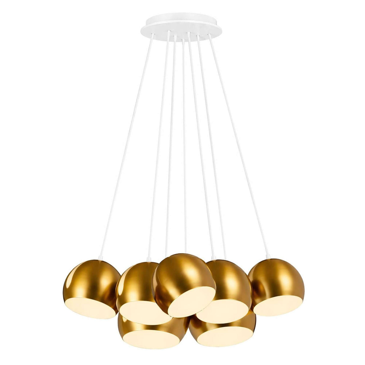 s.luce Ball Cluster Mehrfach-Pendelleuchte Cluster 7-flammig 7x20cm mit goldenen Leuchtkörpern und modernen Design.