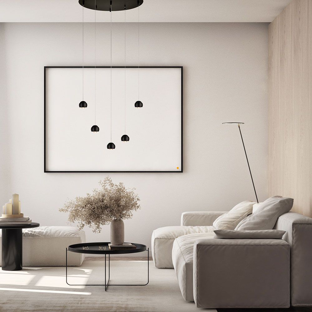 s.luce Beam LED Lámpara colgante de 3 o 5 luces Baldachin modular en un espacio de vivienda elegante
