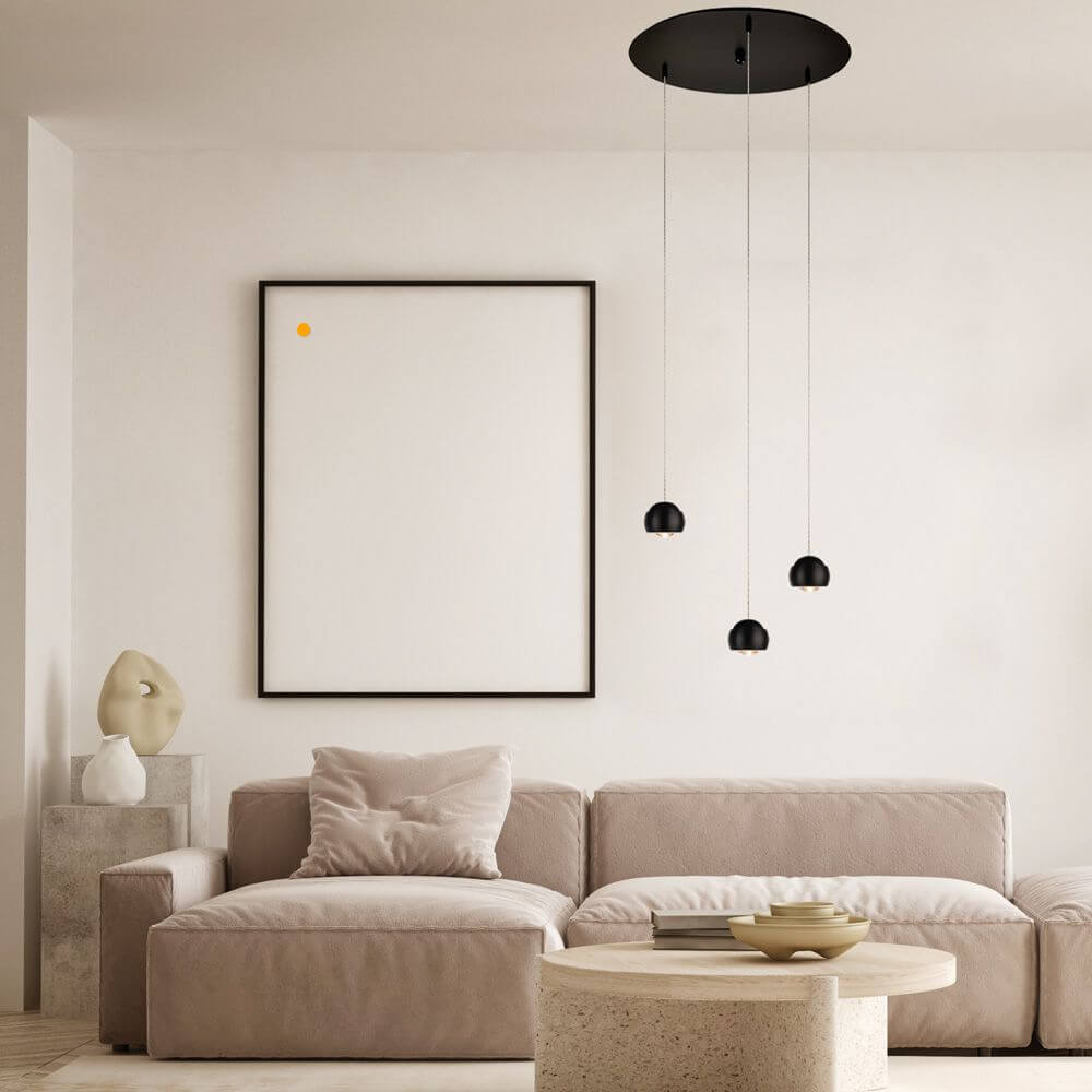 s.luce Beam LED Pendelleuchte 3- oder 5-flammig Modular Baldachin in modernem Wohnzimmer