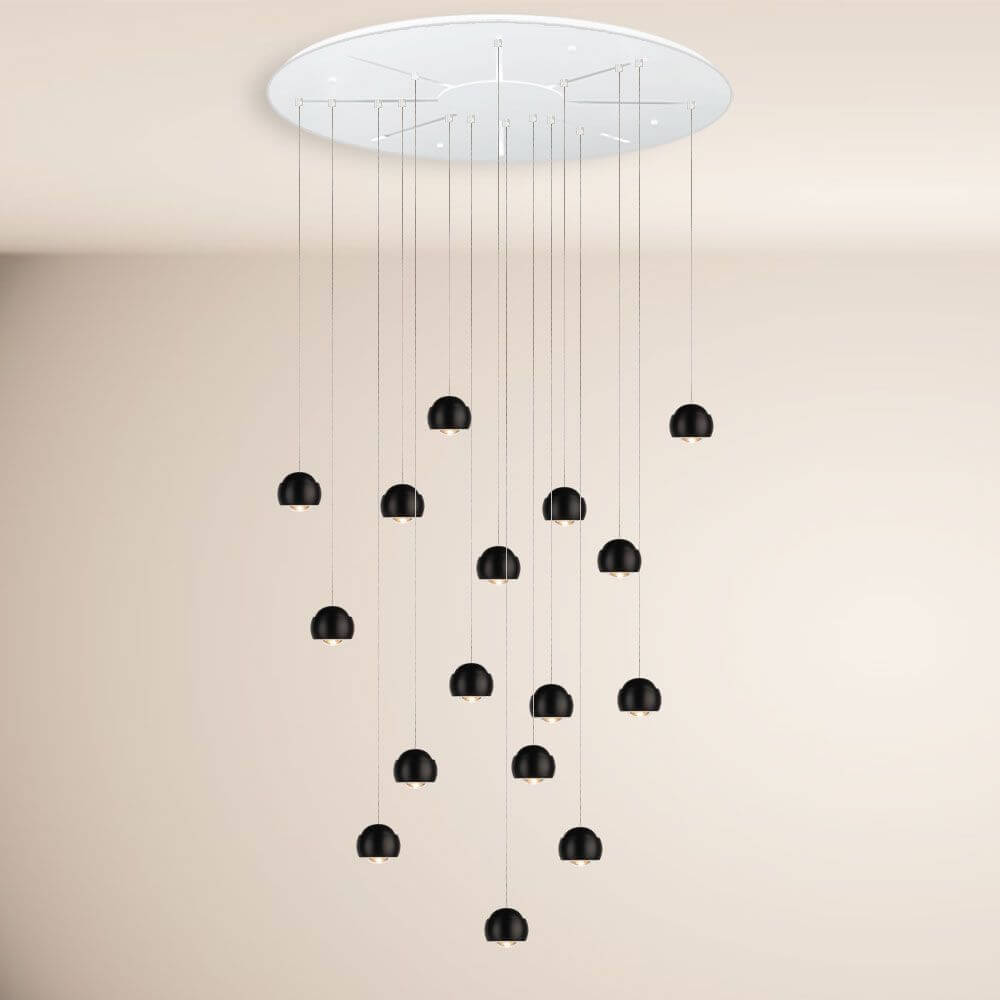 s.luce Beam XL LED Galerieleuchte Pendelleuchte 16- oder 24-flammig mit schwarzem Design und Mehrfach-Baldachin.