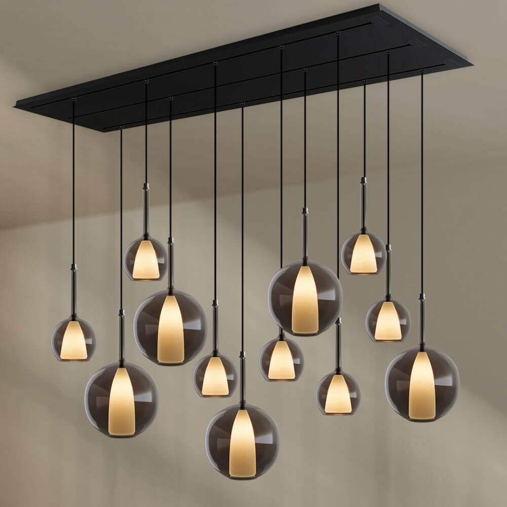 s.luce Belluna Esstischlampe 12-flammig 200cm 3-reihig - elegante Pendelleuchten über Tisch.