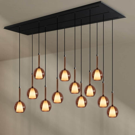 s.luce Belluna Esstischlampe 12-flammig 200cm 3-reihig mit eleganten Glaskörpern in warmem Licht
