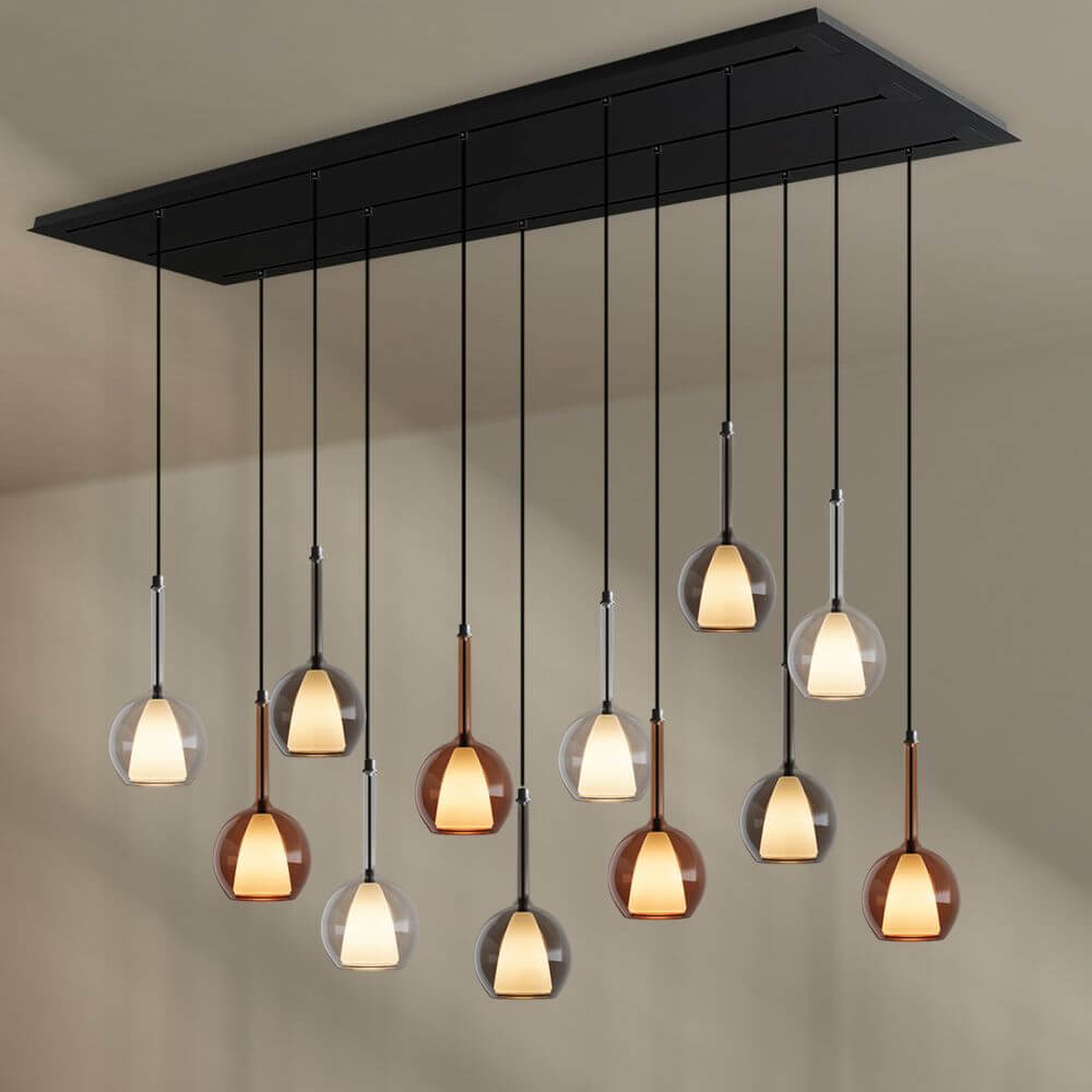 s.luce Belluna Esstischlampe 12-flammig 200cm 3-reihig mit eleganten Glaskörpern und blendfreiem Licht