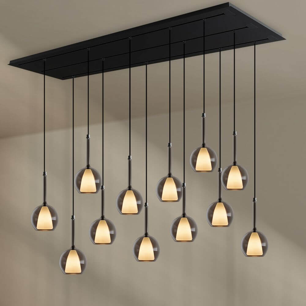 s.luce Belluna Esstischlampe 12-flammig 200cm 3-reihig mit eleganten Glaskörpern für stilvolle Beleuchtung