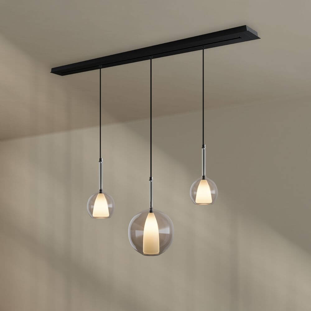 s.luce Belluna Esstischleuchte 3-flammig 160cm Baldachin mit eleganten Glaspendeln