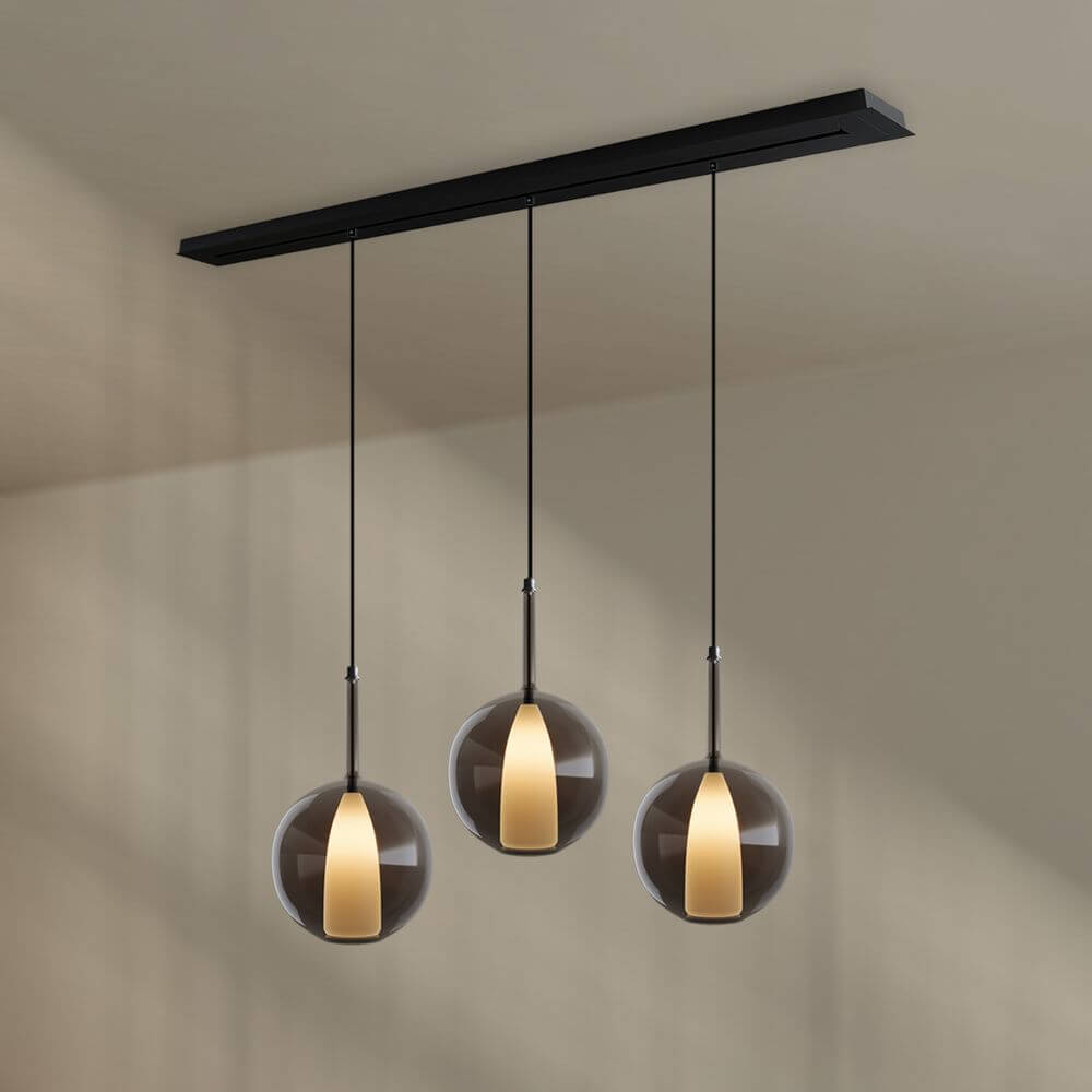 s.luce Belluna Esstischleuchte 3-flammig 160cm Baldachin mit eleganten Pendeln aus glas