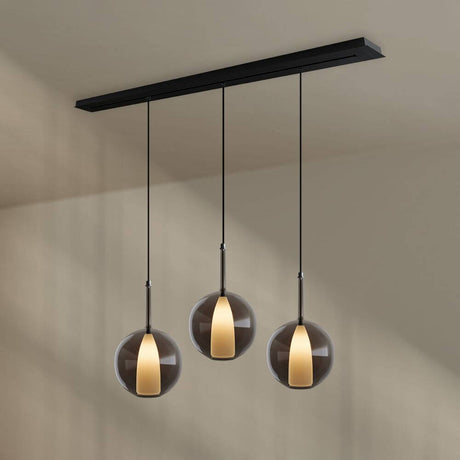 s.luce Belluna Esstischleuchte 3-flammig 160cm Baldachin mit eleganten Pendeln aus glas