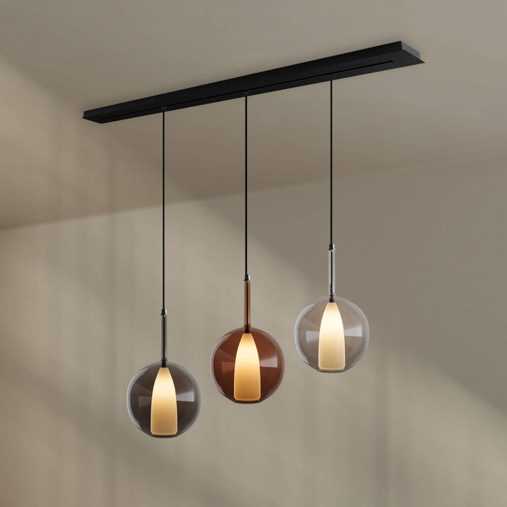 s.luce Belluna Esstischleuchte 3-flammig 160cm Baldachin – elegante Pendelleuchte mit drei Glaskugeln