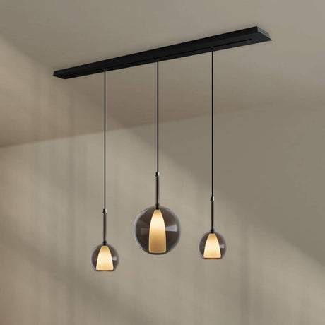 s.luce Belluna Esstischleuchte 3-flammig 160cm Baldachin mit drei Pendeln aus mundgeblasenem Glas