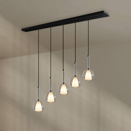 s.luce Belluna Esstisch-Hängelampe 5-flammig 160cm Baldachin mit elegantem Design und harmonischem Lichtbild.