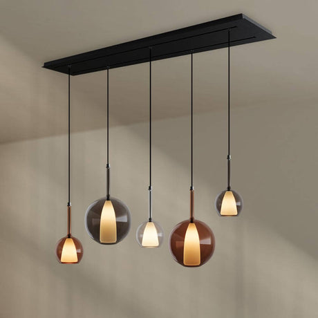 s.luce Belluna Esstischleuchte 5-flammig 160cm 2-reihig mit fünf eleganten Pendeln.